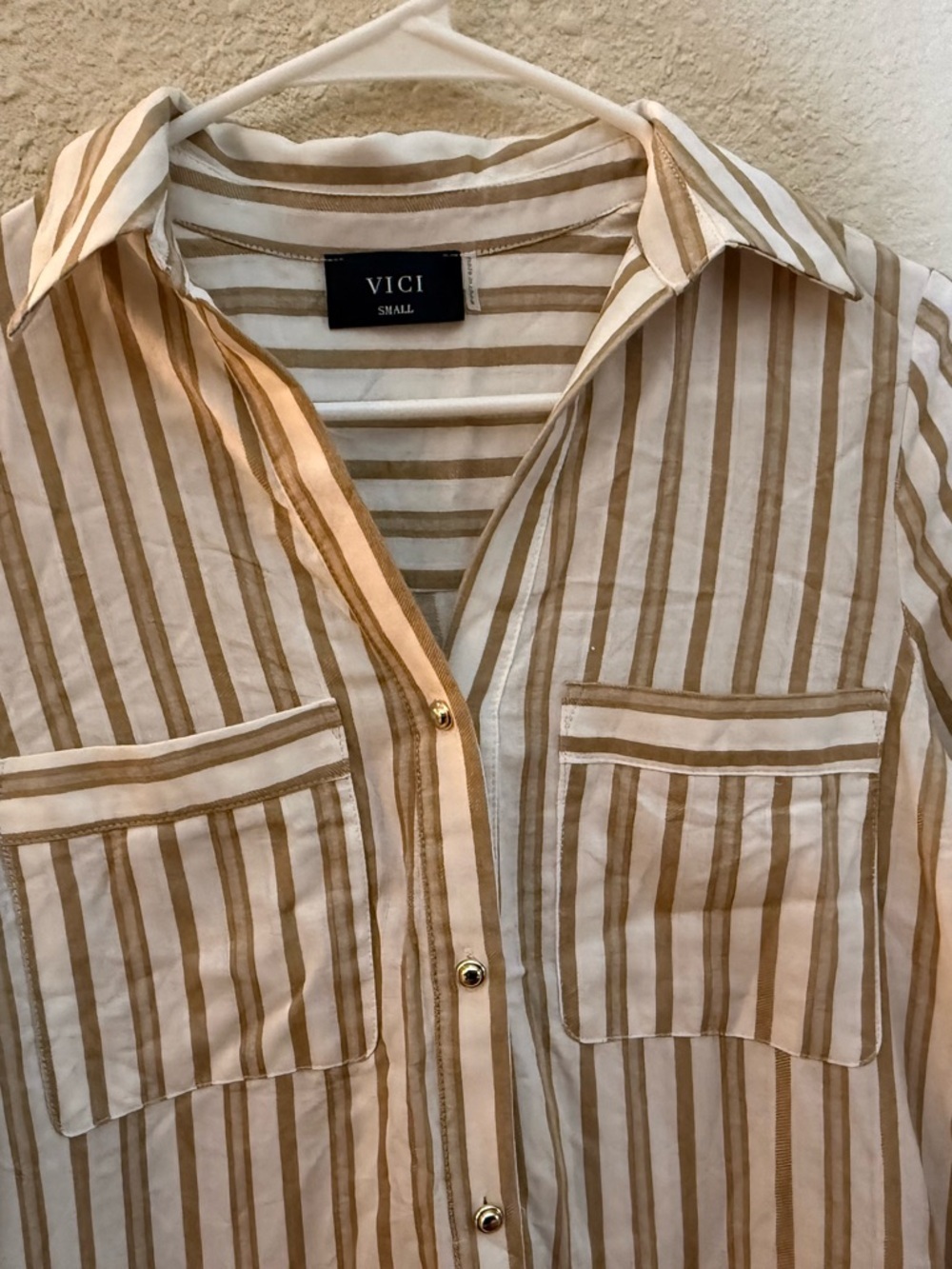 Vici Cream and Tan Striped Button-Front Midi Dress - Picture 5 of 8